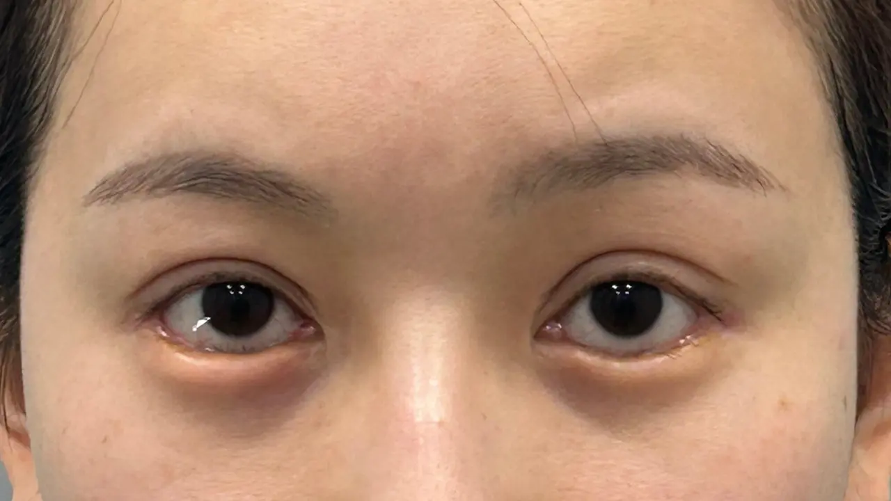 手術前の目の状態・正面(ミナさん本人・目元はプライバシー処理)